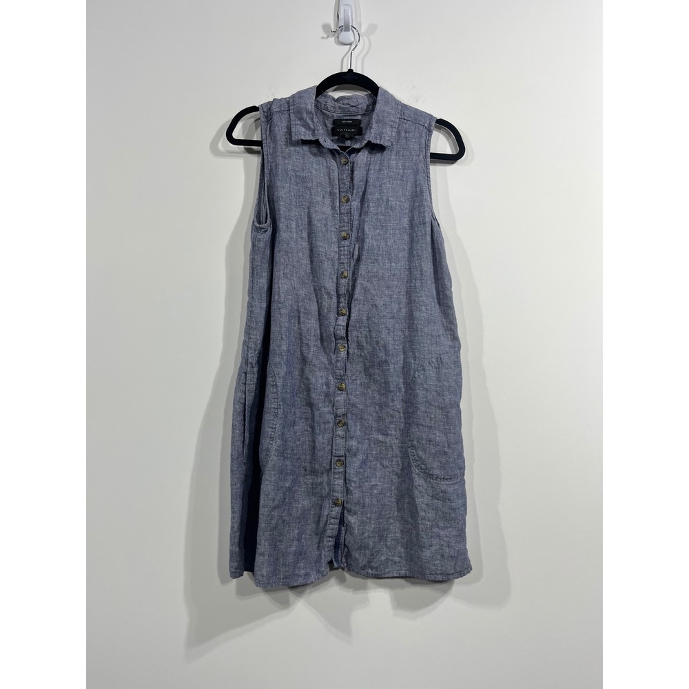 Tahari Womens 100% Linen Button Down Shirt Dress Womens Large Preppy Old Money